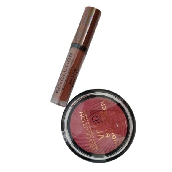 Revolution Vivid Baked Highlighter & Sheer Lip Gloss Makeup Set - Picture 2 of 6